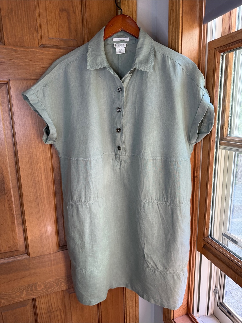 Nicole Miller Sage Green 100% Linen Popover Shirt Dress Tunic S